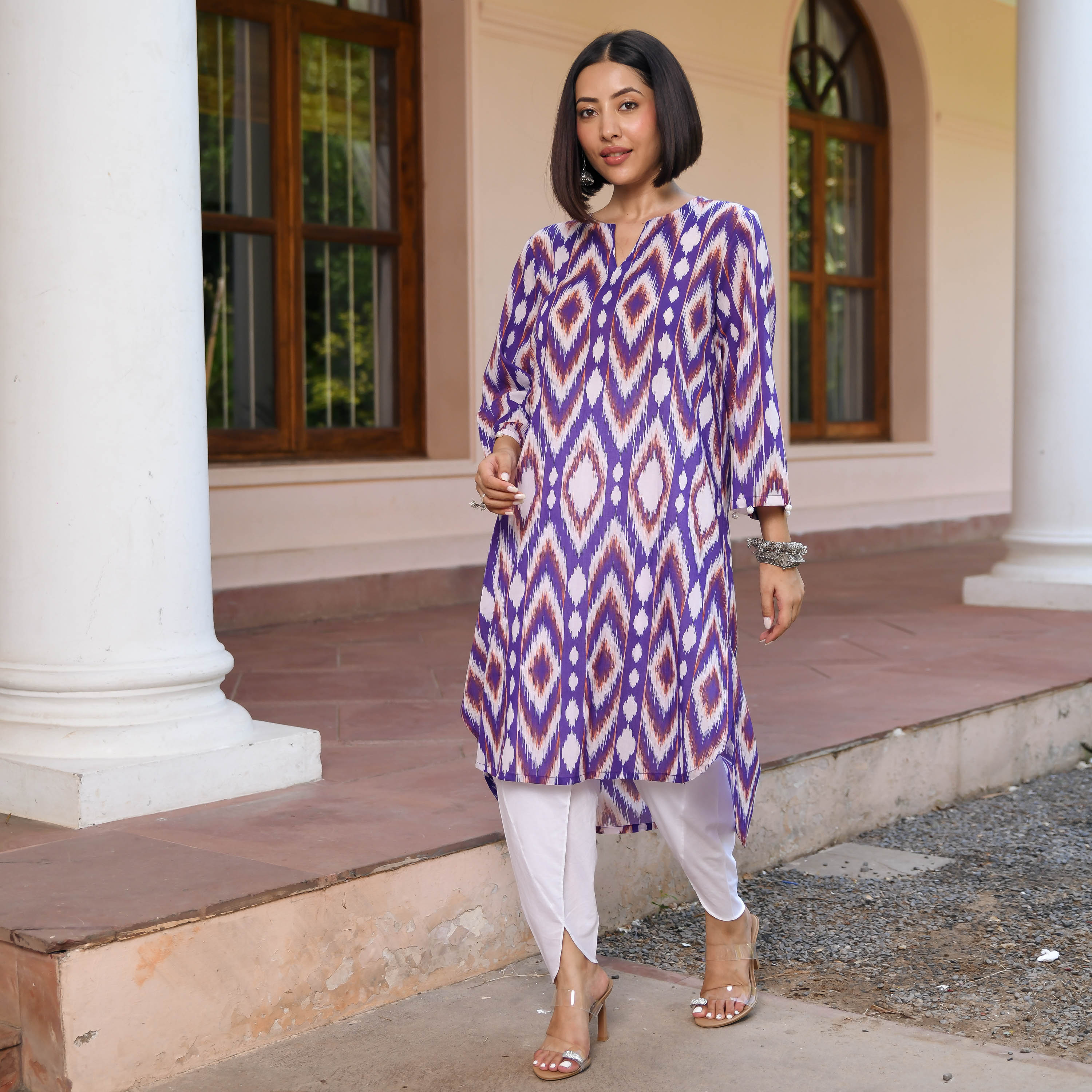 Ikkat Illusions Designer Cotton Kurta Set For Women Online